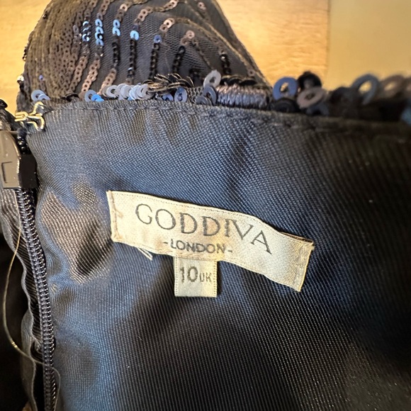 Gorgeous Blue & Black Sleeveless Tea Length Fitted Dress, UK 10; US 6 - Picture 5 of 5